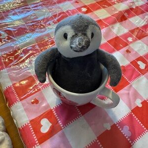 Gray and White Plush Penguin Toy with matching mug- sooo cute!!!